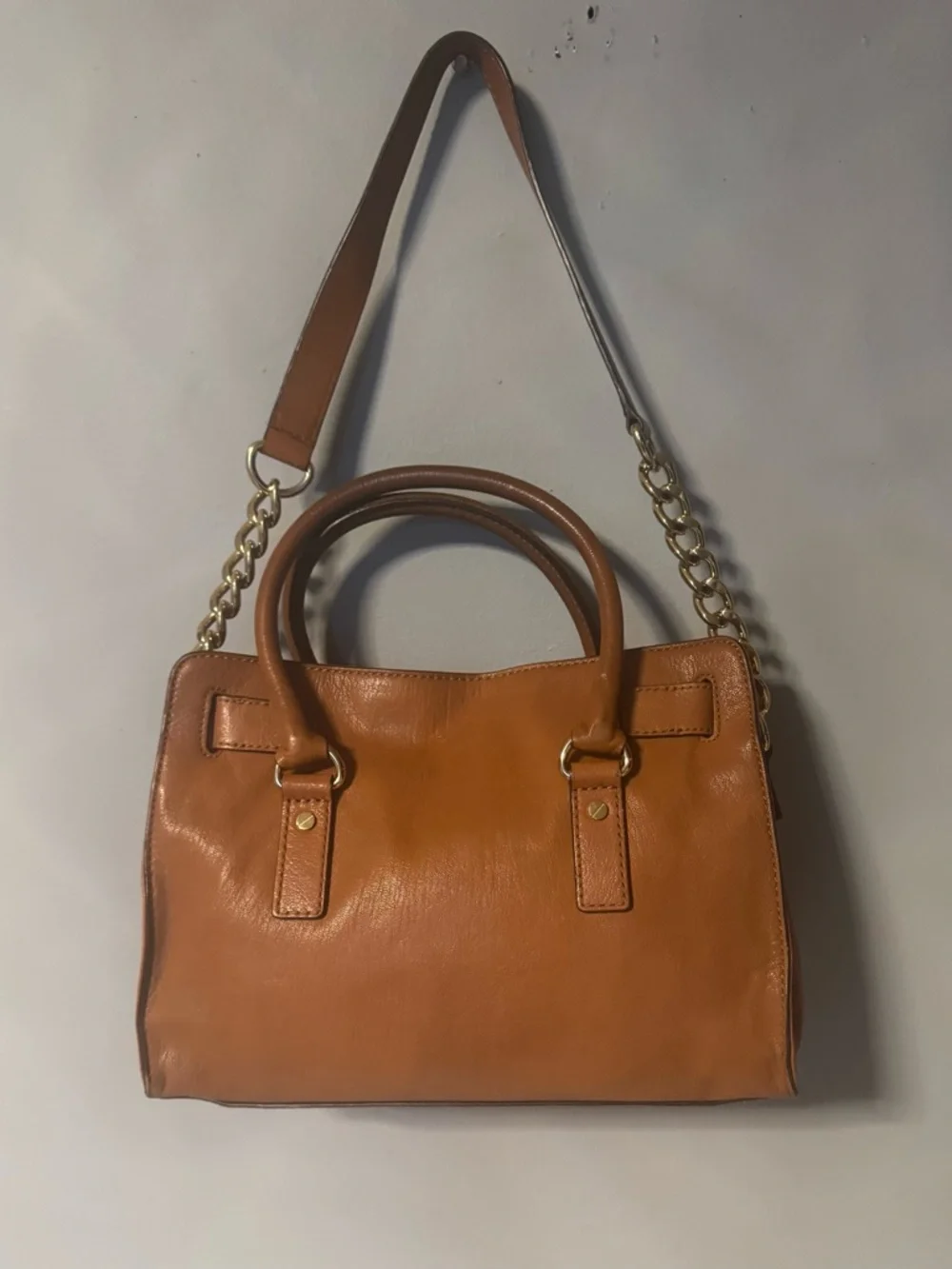 Michael Kors Cognac Leather Satchel with Gold Hardware - Picture 3 of 12